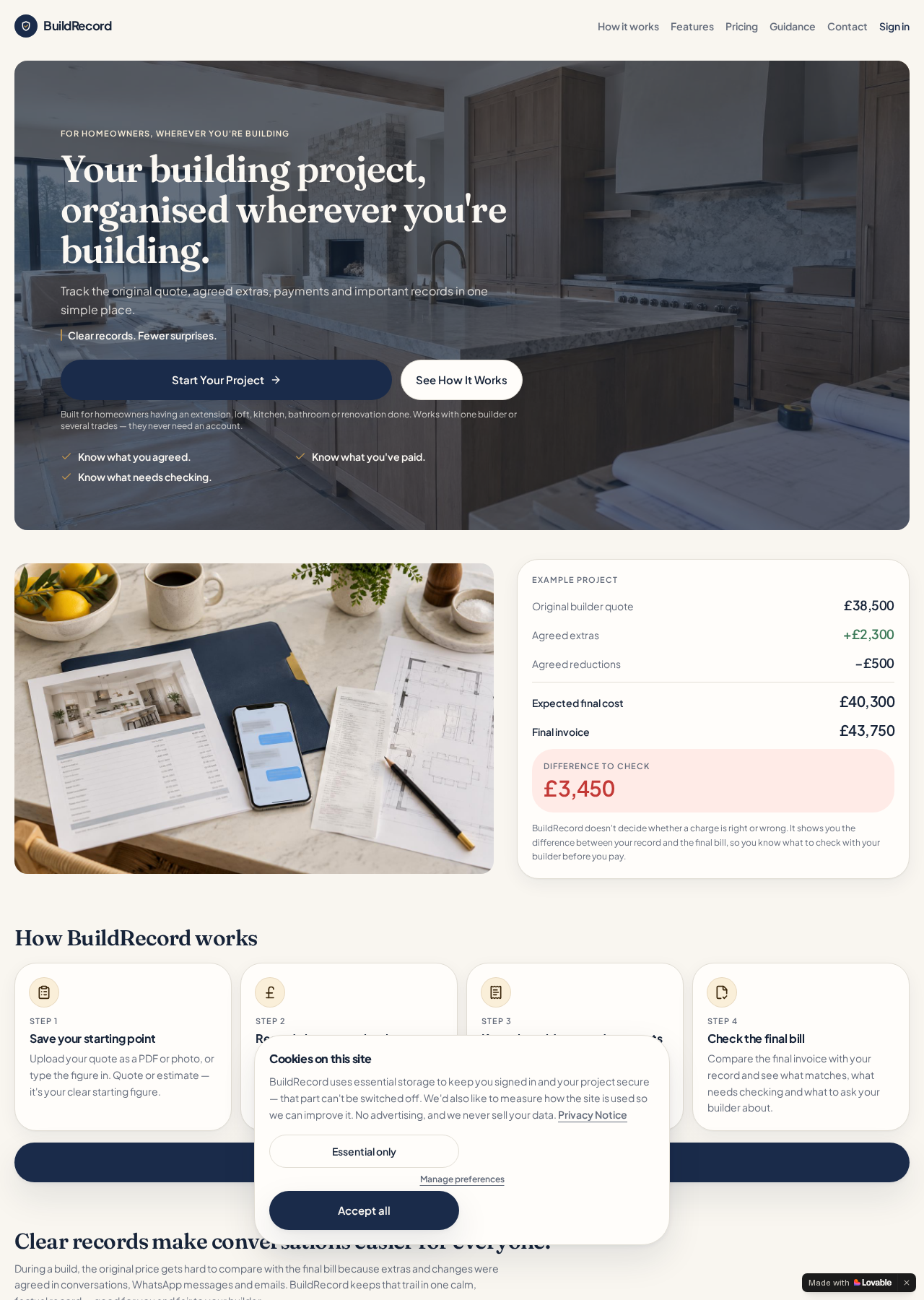 The genuine BuildRecord homeowner project screen